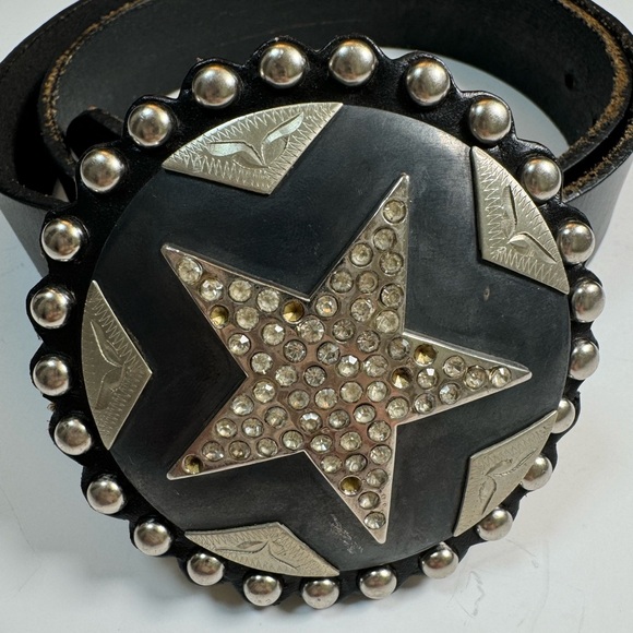 Vintage Cowboy Decor Lonestar Stud Leather Belt  Rhinestone Buckle 36 Studded main image 13